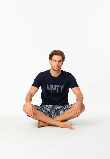 Pijama barbat Serena cu tricou si short,culoare bleumarin,Engros